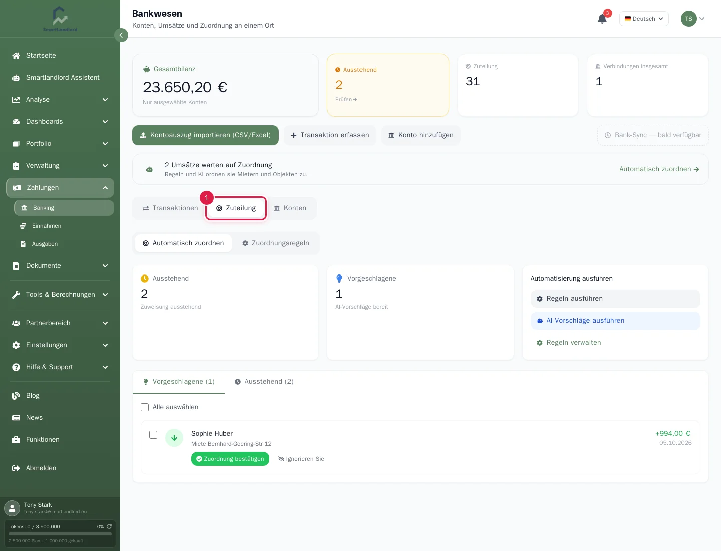 Tab Zuordnung mit Zählern und Automatisierung