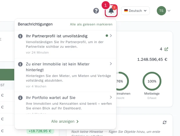 Glocke mit geöffnetem Benachrichtigungsfenster