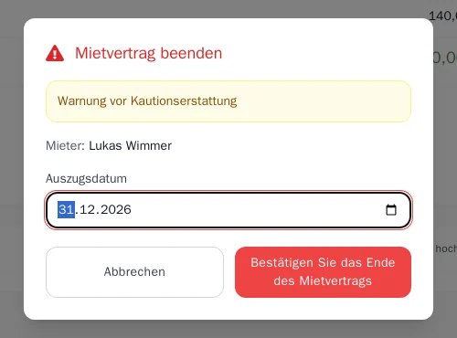 Fenster zum Beenden des Mietverhältnisses